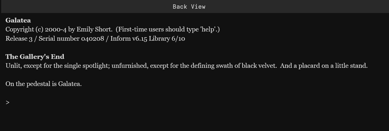 A command-line interface comprised of white text on a black background with a grey banner.